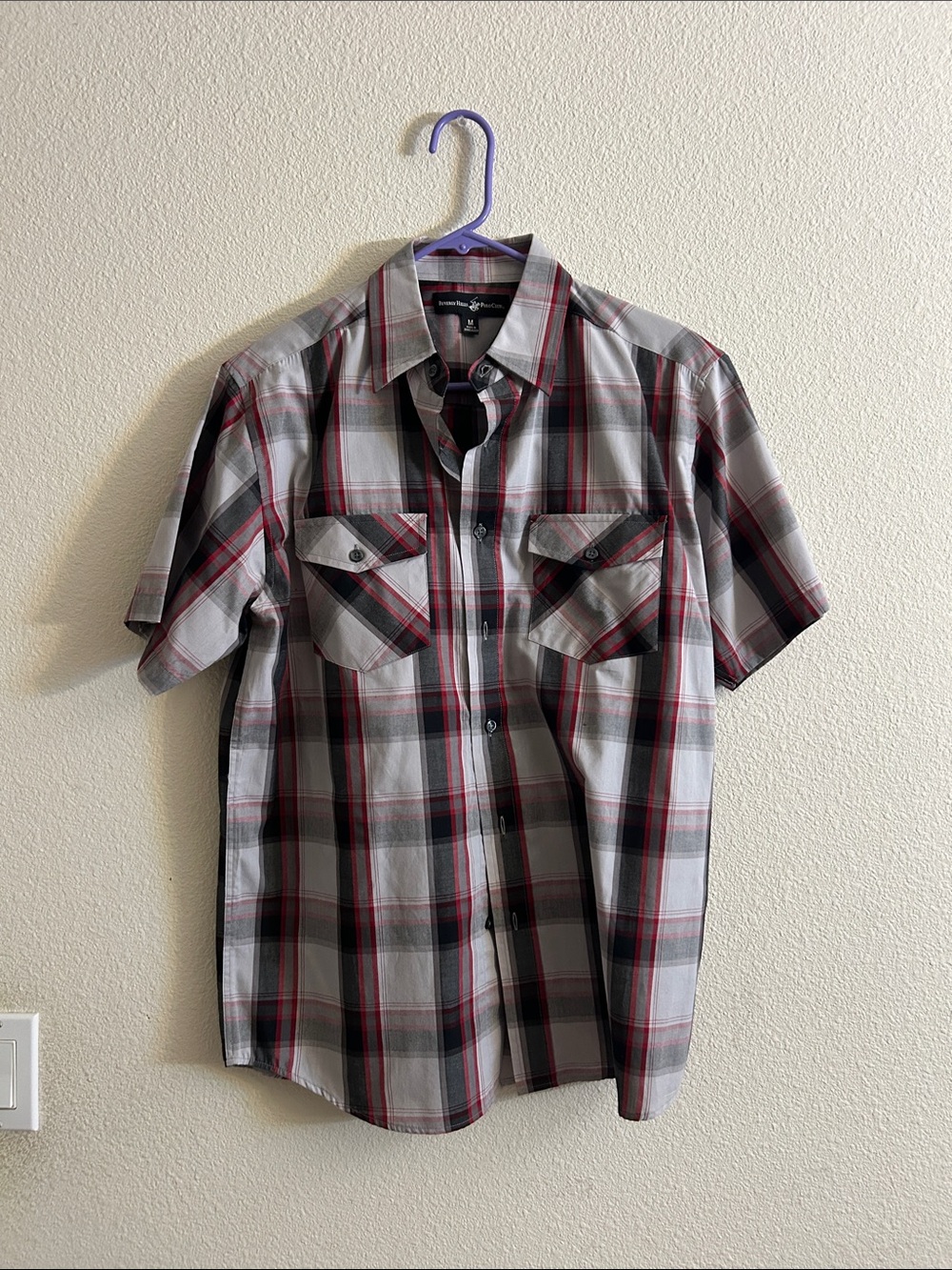 Beverly Hills Polo Club Short-Sleeve Plaid Button-Down Shirt - Gray Black Red